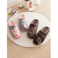 Women Winter Warm Slippers Cartoon Cat Shoes Furry Plush Slides Round Toe Flats Indoor Home Bedroom Floor Slippers Ladies Shoe 970