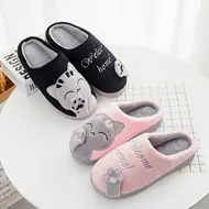 2025 New Cotton Slippers Women's Men's Autumn and Winter New Cartoon Lucky Cat Korean Version Cute Warm Indoor Home 971