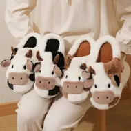 New Winter Unisex Cartoon Cow Warm Plush Slippers Couple's Indoor Non-slip House Slides Men And Women Toe Wrap Home Cotton Shoes 610001019