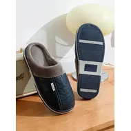 Big Size Winter Casual Men's Slippers Indoor Waterproof PU Leather Home Shoes Fur Flat Warm Fashion Bedroom Houseshoes 975