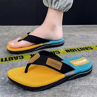 Men Mixed Colors Flip-flops Summer Comfortable Thick Sole Non-Slip Walking Shoes Round Head Lightweight Beach Slippers 1013