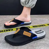 Men Mixed Colors Flip-flops Summer Comfortable Thick Sole Non-Slip Walking Shoes Round Head Lightweight Beach Slippers 1013