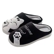 Women Winter Warm Slippers Cartoon Cat Shoes Furry Plush Slides Round Toe Flats Indoor Home Bedroom Floor Slippers Ladies Shoe 970