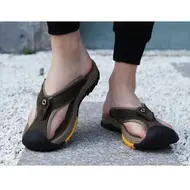 Genuine Cow Leather Shoes Men Sandals Mens Flip Flops Men's Casual Shoes Classic Massage Beach Slippers Anti-slip Summer 994