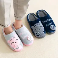 Women Winter Warm Slippers Cartoon Cat Shoes Furry Plush Slides Round Toe Flats Indoor Home Bedroom Floor Slippers Ladies Shoe 970