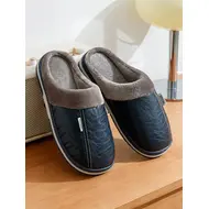 Big Size Winter Casual Men's Slippers Indoor Waterproof PU Leather Home Shoes Fur Flat Warm Fashion Bedroom Houseshoes 975