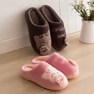 2025 New Cotton Slippers Women's Men's Autumn and Winter New Cartoon Lucky Cat Korean Version Cute Warm Indoor Home 971