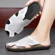 ​New Casual Leather Men Sandals Light Breathable Flats Hollow Out Male Shoes Summer Outdoor Daily Men Slippers Hot Sale Half Drag 730001017