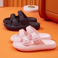 Fashion Buckle Thick Platform Slippers Women Home Soft Sole eva Cloud Slides Sandals Woman 2025 Summer Non Slip Beach Flip Flops 991