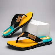 Men Mixed Colors Flip-flops Summer Comfortable Thick Sole Non-Slip Walking Shoes Round Head Lightweight Beach Slippers 1013