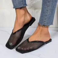 2025 Women's Baotou Slippers Women's Summer Flat Bottom Fashion Outwear Simple Slippers Hollow Breathable Mesh Women's Slippers 973