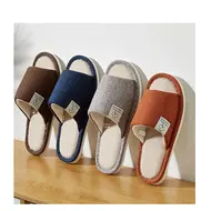 Home Linen Slippers For Men In Spring&Autumn Comfortable Bedroom Open-toed&Breathable Slippers Men's & Women's Shoes 995