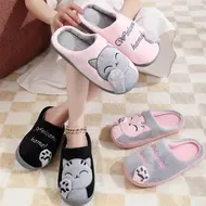 Women Winter Warm Slippers Cartoon Cat Shoes Furry Plush Slides Round Toe Flats Indoor Home Bedroom Floor Slippers Ladies Shoe 970