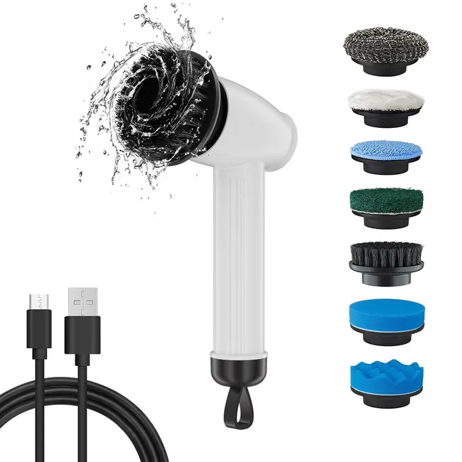 Electric Spin Scrubber Cordless Waterproof Handheld Cleaning Brush  Replaceable Heads - Black 413_12631
