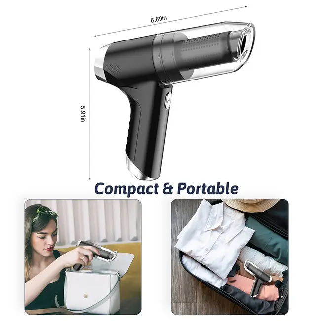​Handheld Cordless Vacuum Cleaner 6500Pa Powerful Suction 3 in 1 Dust Buster Blower and Hand Pump Vacuum Cleaner 120W High Power Wet and Dry Portable Cleaner Rechargeable Handheld Vacuum Cleaner for Home Office Car - Grey 403_12548