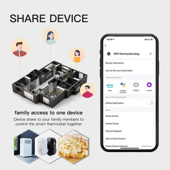​WiFi Intelligent LED Thermostat 16A Breeding Incubation Constant Temperature Socket Energy Saving Timer Socket - Black 551_13880