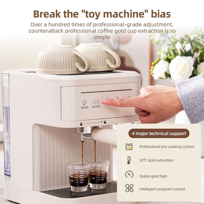 ​Multifunctional Electric Coffee Maker 850W 20Bar Mini Coffee Machine with Portafilter, Single and Double Portafilter Basket, 92 degrees Celsius Smart Brew 3 stage adjustable steam wand for Latte Art Espresso - Black 475_13173