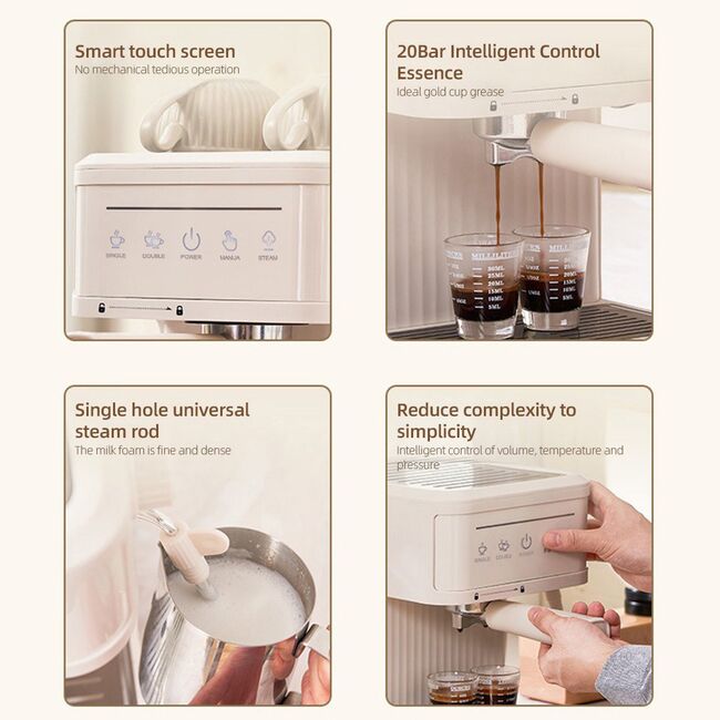 ​Multifunctional Electric Coffee Maker 850W 20Bar Mini Coffee Machine with Portafilter, Single and Double Portafilter Basket, 92 degrees Celsius Smart Brew 3 stage adjustable steam wand for Latte Art Espresso - Black 475_13183