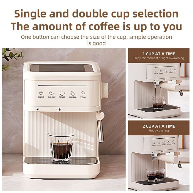 ​Multifunctional Electric Coffee Maker 850W 20Bar Mini Coffee Machine with Portafilter, Single and Double Portafilter Basket, 92 degrees Celsius Smart Brew 3 stage adjustable steam wand for Latte Art Espresso - Black 475_13174