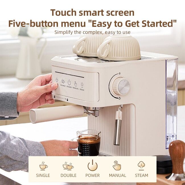 ​Multifunctional Electric Coffee Maker 850W 20Bar Mini Coffee Machine with Portafilter, Single and Double Portafilter Basket, 92 degrees Celsius Smart Brew 3 stage adjustable steam wand for Latte Art Espresso - Black 475_13175