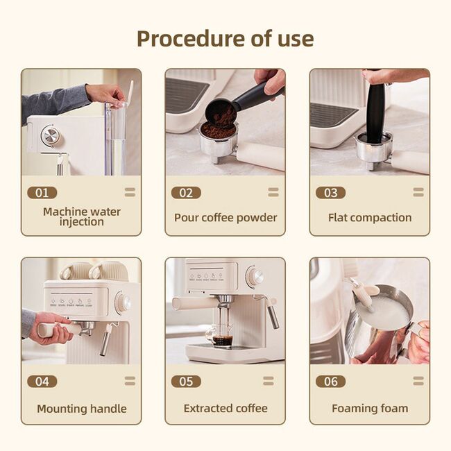 ​Multifunctional Electric Coffee Maker 850W 20Bar Mini Coffee Machine with Portafilter, Single and Double Portafilter Basket, 92 degrees Celsius Smart Brew 3 stage adjustable steam wand for Latte Art Espresso - Black 475_13181