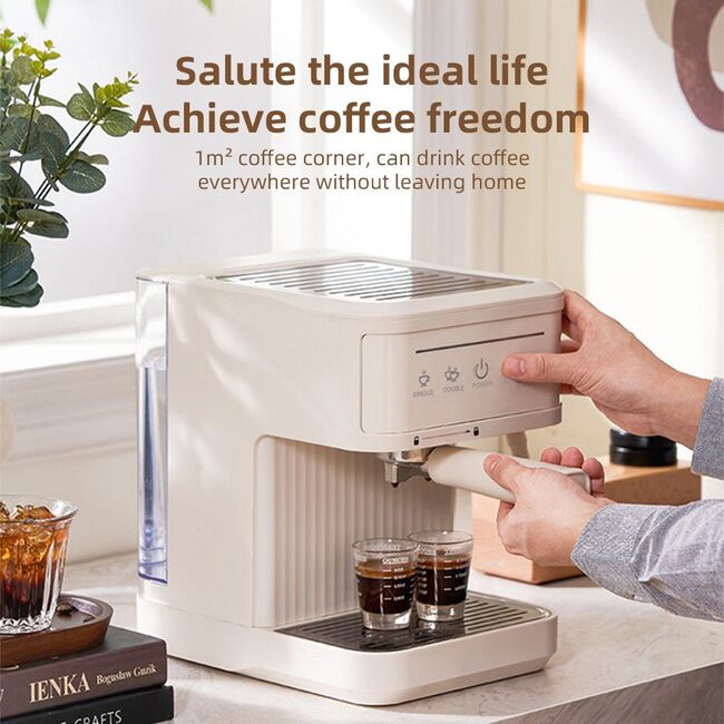 ​Multifunctional Electric Coffee Maker 850W 20Bar Mini Coffee Machine with Portafilter, Single and Double Portafilter Basket, 92 degrees Celsius Smart Brew 3 stage adjustable steam wand for Latte Art Espresso - Black 475_13176