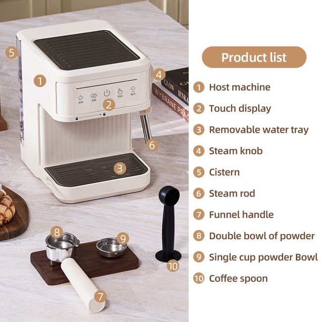 ​Multifunctional Electric Coffee Maker 850W 20Bar Mini Coffee Machine with Portafilter, Single and Double Portafilter Basket, 92 degrees Celsius Smart Brew 3 stage adjustable steam wand for Latte Art Espresso - Black 475_13177