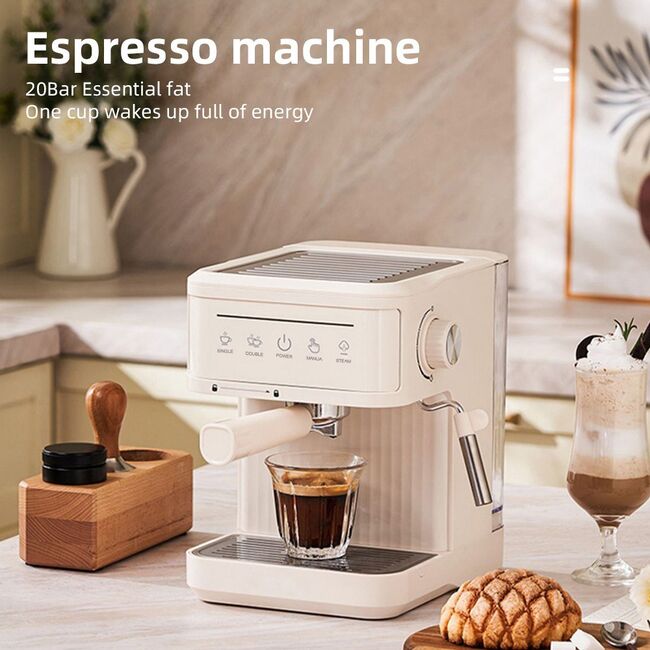 ​Multifunctional Electric Coffee Maker 850W 20Bar Mini Coffee Machine with Portafilter, Single and Double Portafilter Basket, 92 degrees Celsius Smart Brew 3 stage adjustable steam wand for Latte Art Espresso - Black 475_13178