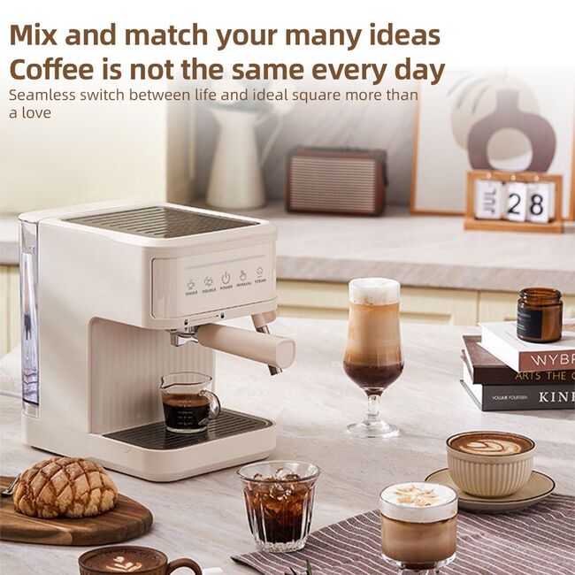 ​Multifunctional Electric Coffee Maker 850W 20Bar Mini Coffee Machine with Portafilter, Single and Double Portafilter Basket, 92 degrees Celsius Smart Brew 3 stage adjustable steam wand for Latte Art Espresso - Black 475_13179