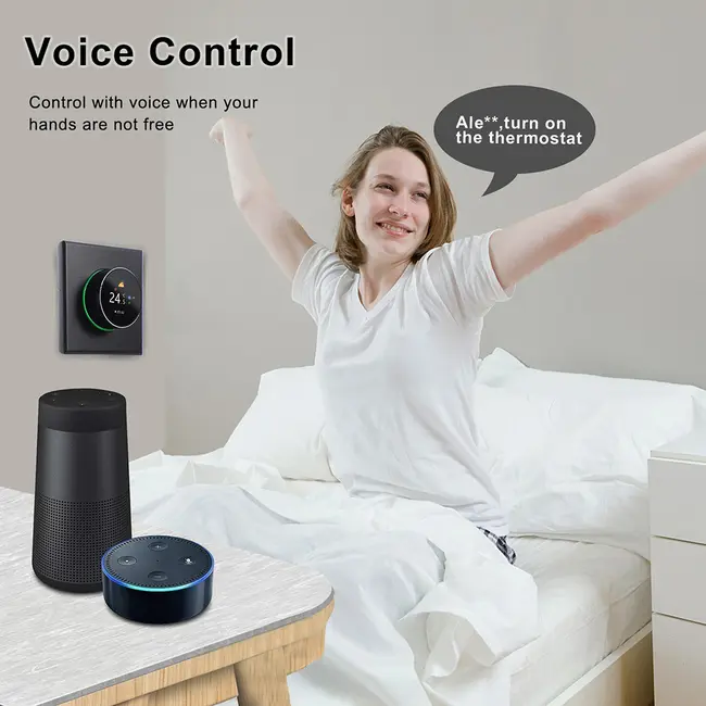 ​WiFi Smart Thermostat Temperature Controller Weekly Programmable Button Control/ Mobile APP/ Voice Control Compatible with Alexa/Google Home, for Hot Water 5A - Black 548_13859