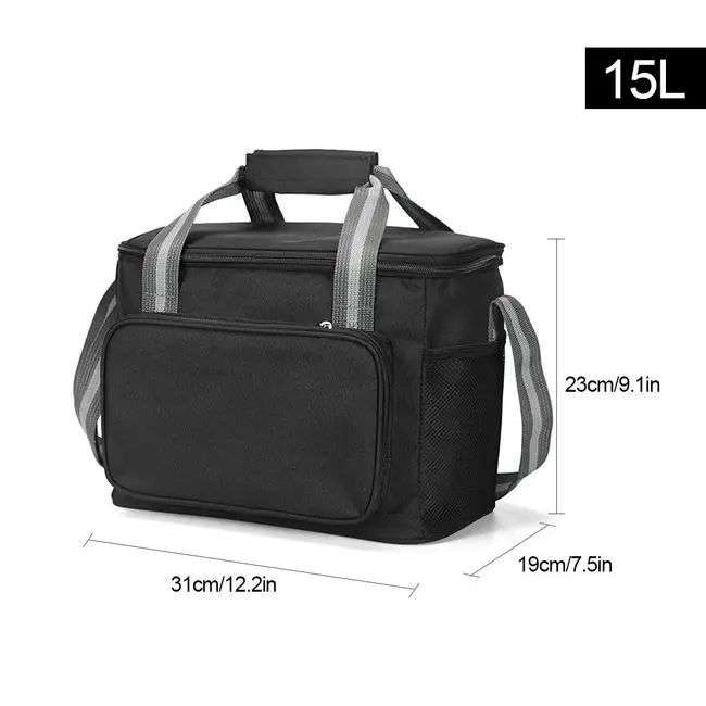 ​15L Portable Insulated Cooler Bag for Travel Hiking Beach Picnic BBQ Party - Black 657_14787
