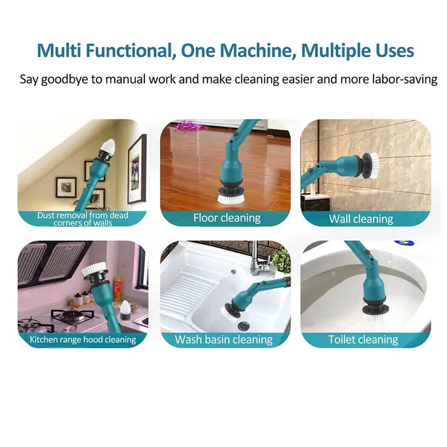 21V electric floor scrubber retractable multi-function lithium cleaning 21V electric floor scrubber retractable multi function lithium cleaning brush cordless shower brush with 8 interchangeable brush heads 2 adjustable speeds and adjustable extension han 666_14838