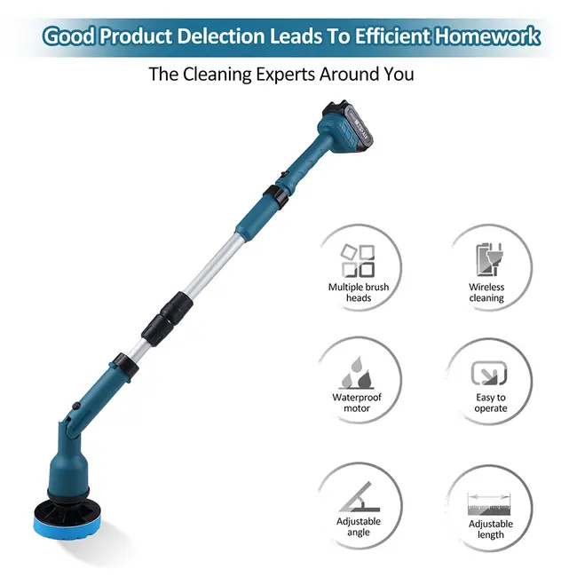 21V electric floor scrubber retractable multi-function lithium cleaning 21V electric floor scrubber retractable multi function lithium cleaning brush cordless shower brush with 8 interchangeable brush heads 2 adjustable speeds and adjustable extension han 666_14841