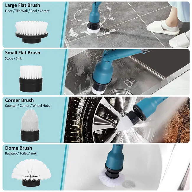 21V electric floor scrubber retractable multi-function lithium cleaning 21V electric floor scrubber retractable multi function lithium cleaning brush cordless shower brush with 8 interchangeable brush heads 2 adjustable speeds and adjustable extension han 666_14837