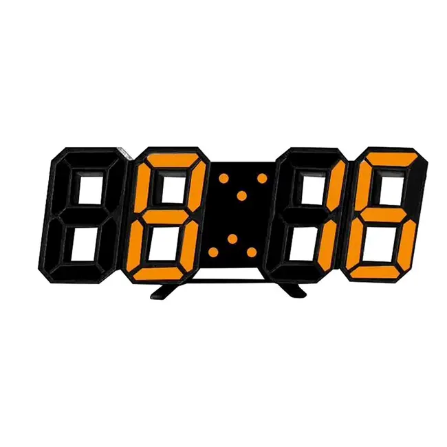 ​3D Led Wall Clock Date Temperature Display Digital Alarm Clock for Home Living Room Office Warehouse - Yellow 641_14660