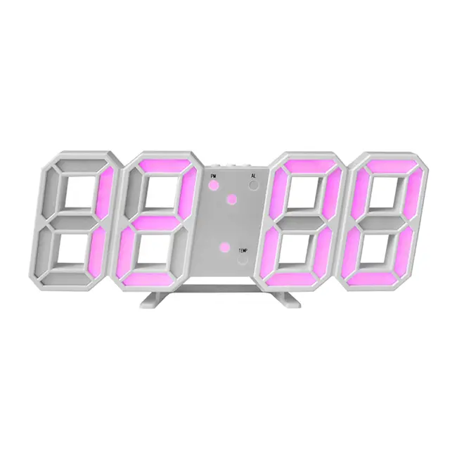 ​3D Led Wall Clock Date Temperature Display Digital Alarm Clock for Home Living Room Office Warehouse - Yellow 641_14657