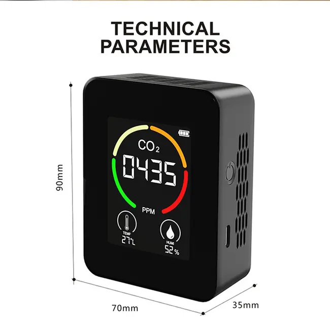 ​3in1 Home Digital Air Quality Detector  CO2 Temperature Humidity Monitoring Device - Black 642_14682
