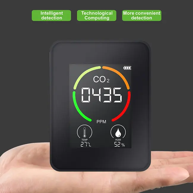​3in1 Home Digital Air Quality Detector  CO2 Temperature Humidity Monitoring Device - Black 642_14679