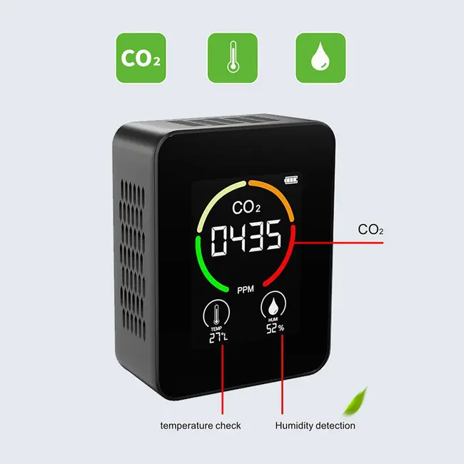 ​3in1 Home Digital Air Quality Detector  CO2 Temperature Humidity Monitoring Device - Black 642_14680