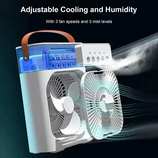 Desktop Cold Air Fan Humidifier Mini Air Cooler Mist Sprayer with Colourful Night Light - Green 597_14289