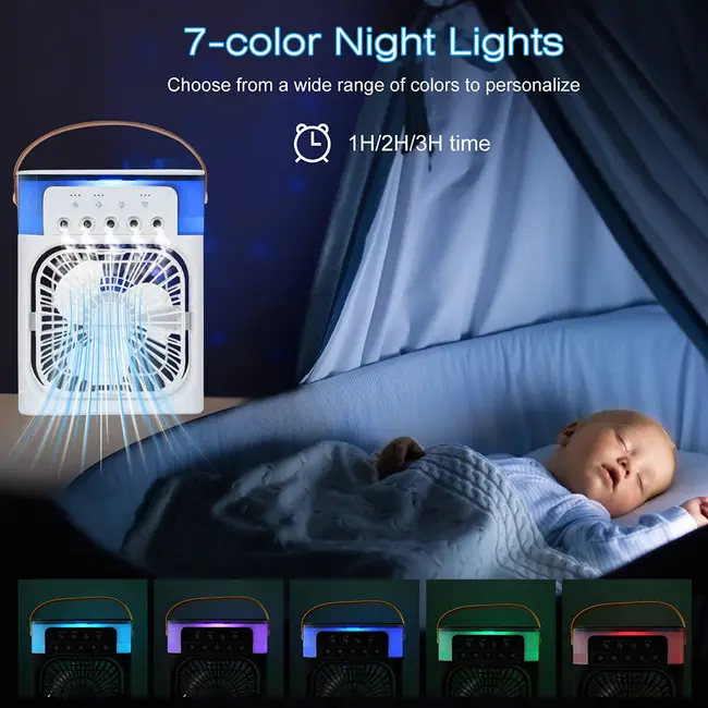 Desktop Cold Air Fan Humidifier Mini Air Cooler Mist Sprayer with Colourful Night Light - Green 597_14292