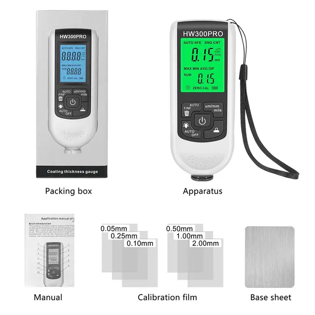 ​Car Paint Coating Thickness Gauge  0-2000UM Metal Coating Thickness Gauge with Fe and NFe Probe - Black 716_15236