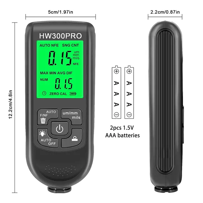 ​Car Paint Coating Thickness Gauge  0-2000UM Metal Coating Thickness Gauge with Fe and NFe Probe - Black 716_15227