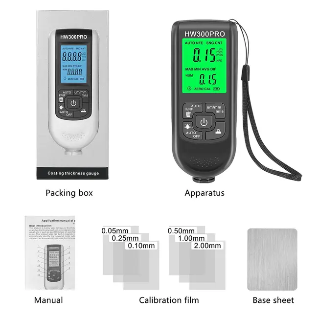 ​Car Paint Coating Thickness Gauge  0-2000UM Metal Coating Thickness Gauge with Fe and NFe Probe - Black 716_15233