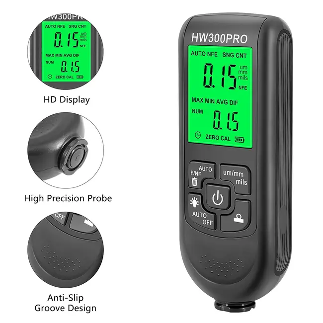 ​Car Paint Coating Thickness Gauge  0-2000UM Metal Coating Thickness Gauge with Fe and NFe Probe - Black 716_15226