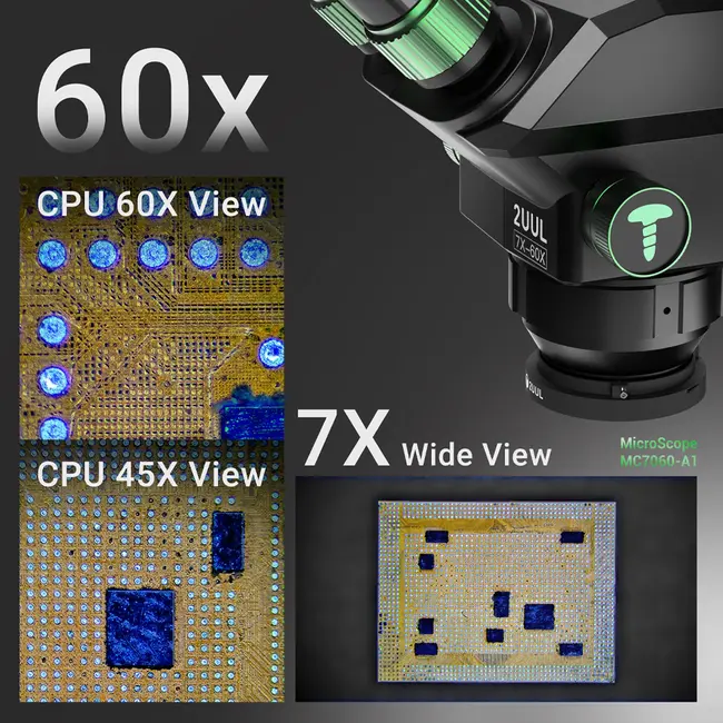 2uul MicroScope MC7060-A1 7-60X Synchronous Zoom Trinocular Microscope for PCB Micro-Work 856_16505