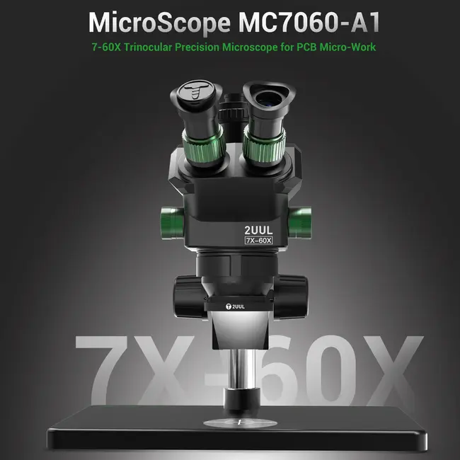 2uul MicroScope MC7060-A1 7-60X Synchronous Zoom Trinocular Microscope for PCB Micro-Work 856_16509