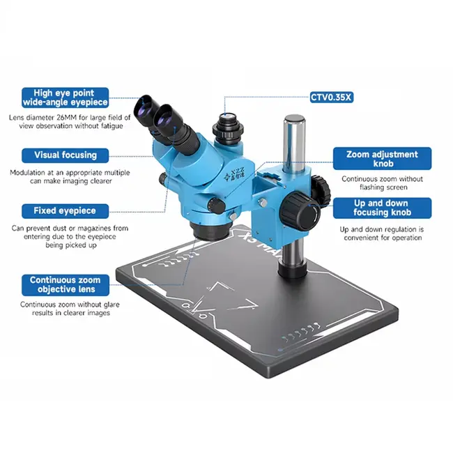 Xinzhizao X3 Max 7-45X Synchronous Zoom Trinocular Stereo Microscope with Aluminum Alloy Base Mobile Phone, and Computer Repair 806_16081