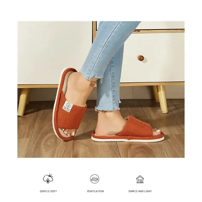 Home Linen Slippers For Men In Spring&Autumn Comfortable Bedroom Open-toed&Breathable Slippers Men's & Women's Shoes 995_18535