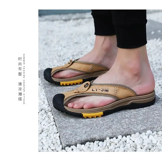 Genuine Cow Leather Shoes Men Sandals Mens Flip Flops Men's Casual Shoes Classic Massage Beach Slippers Anti-slip Summer 994_18499
